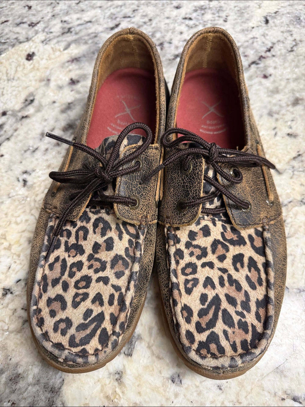 Twisted X Leopard Print Moccasin Boat Shoes - Brown & Black